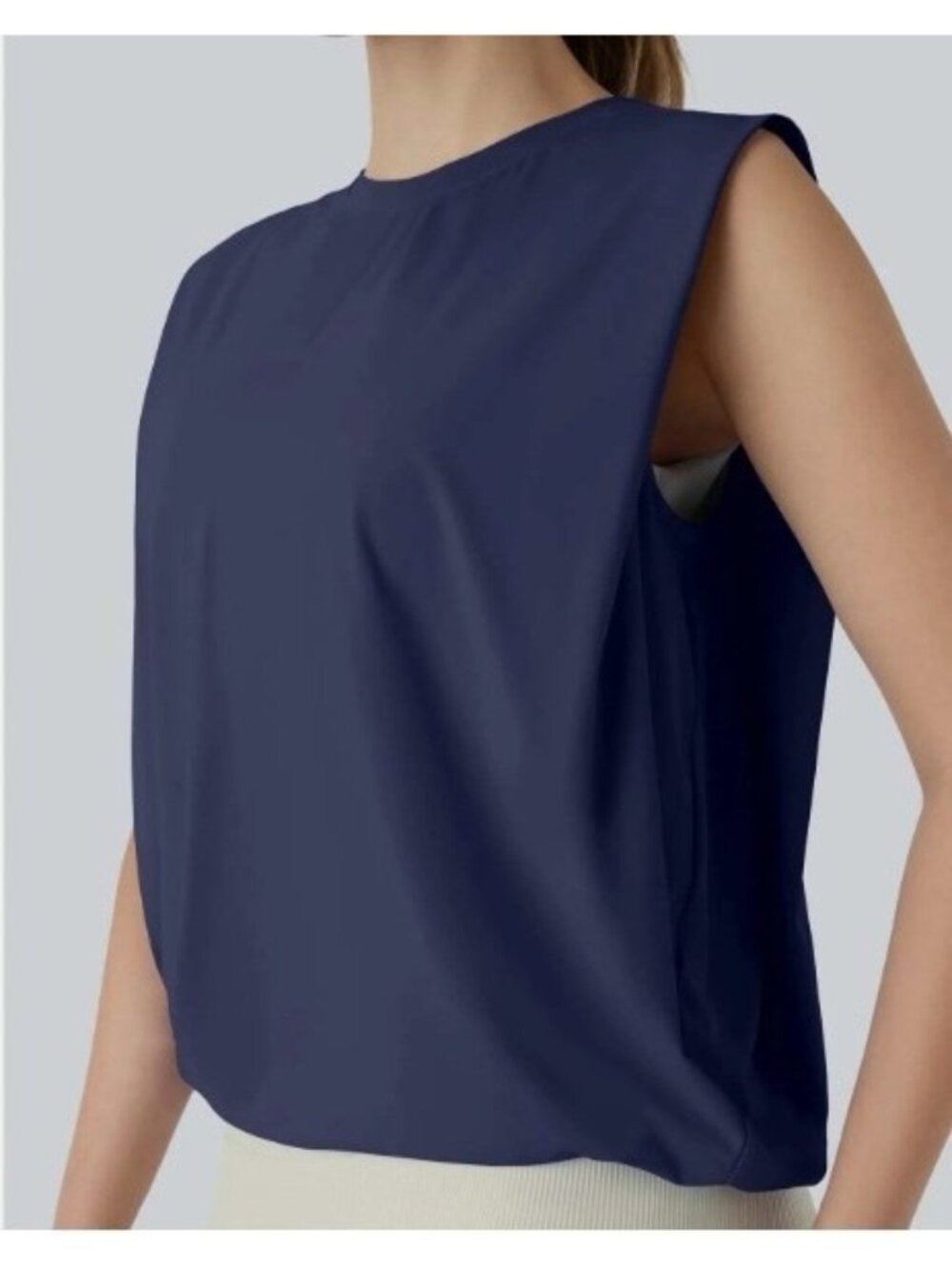 Halara Navy Blue Round Neck Ruched Cool Touch Yoga Tank Top-UPF50+ XL NWT